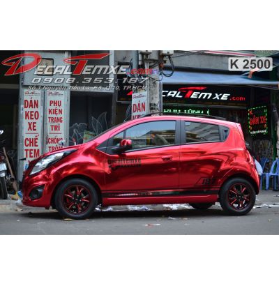 Chevrolet Spark wrap đỏ crom